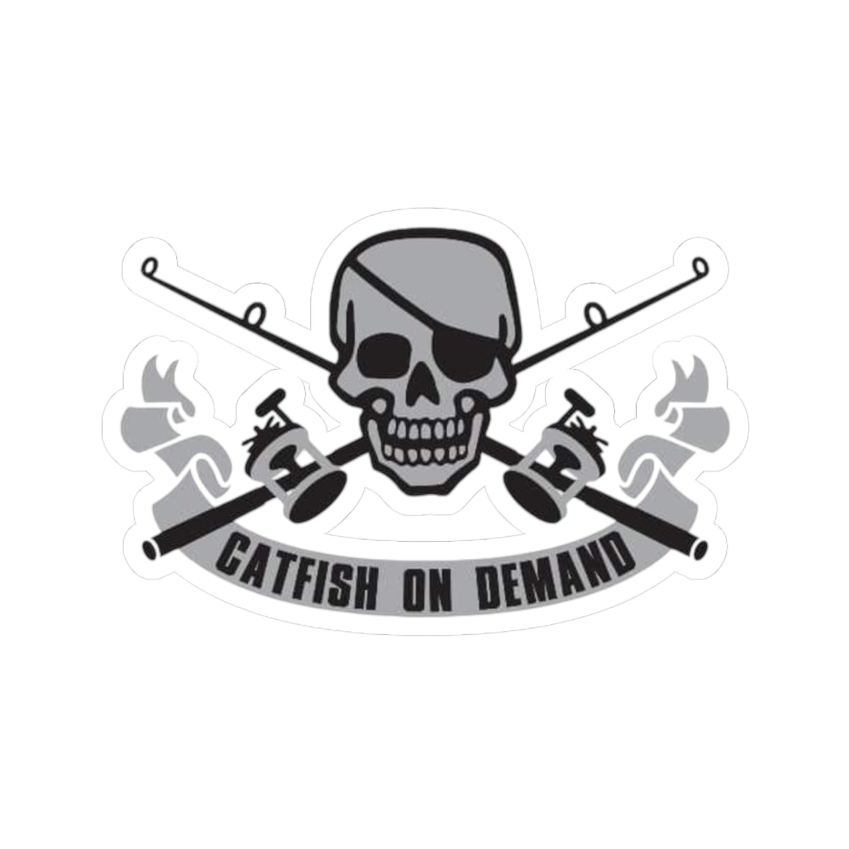 Catfish on Demand Skull Kiss-Cut Stickers - Edgy Fishing Decals for Enthusiasts
