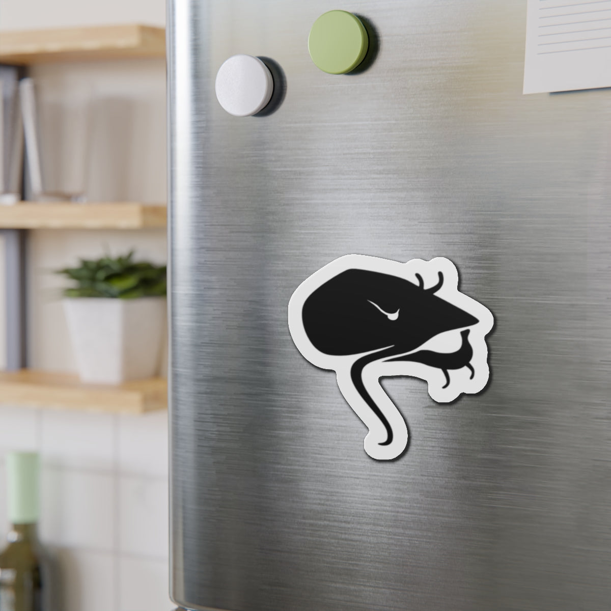 Catfish Head Die-Cut Magnet — Minimal Black Reptile Sticker for Fridge, Laptop & Gear