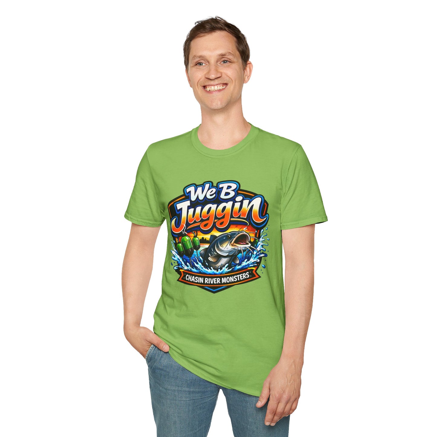 Fishing T-Shirt — "We B Juggin" River Monsters Vertical Trot Lines Graphic Tee