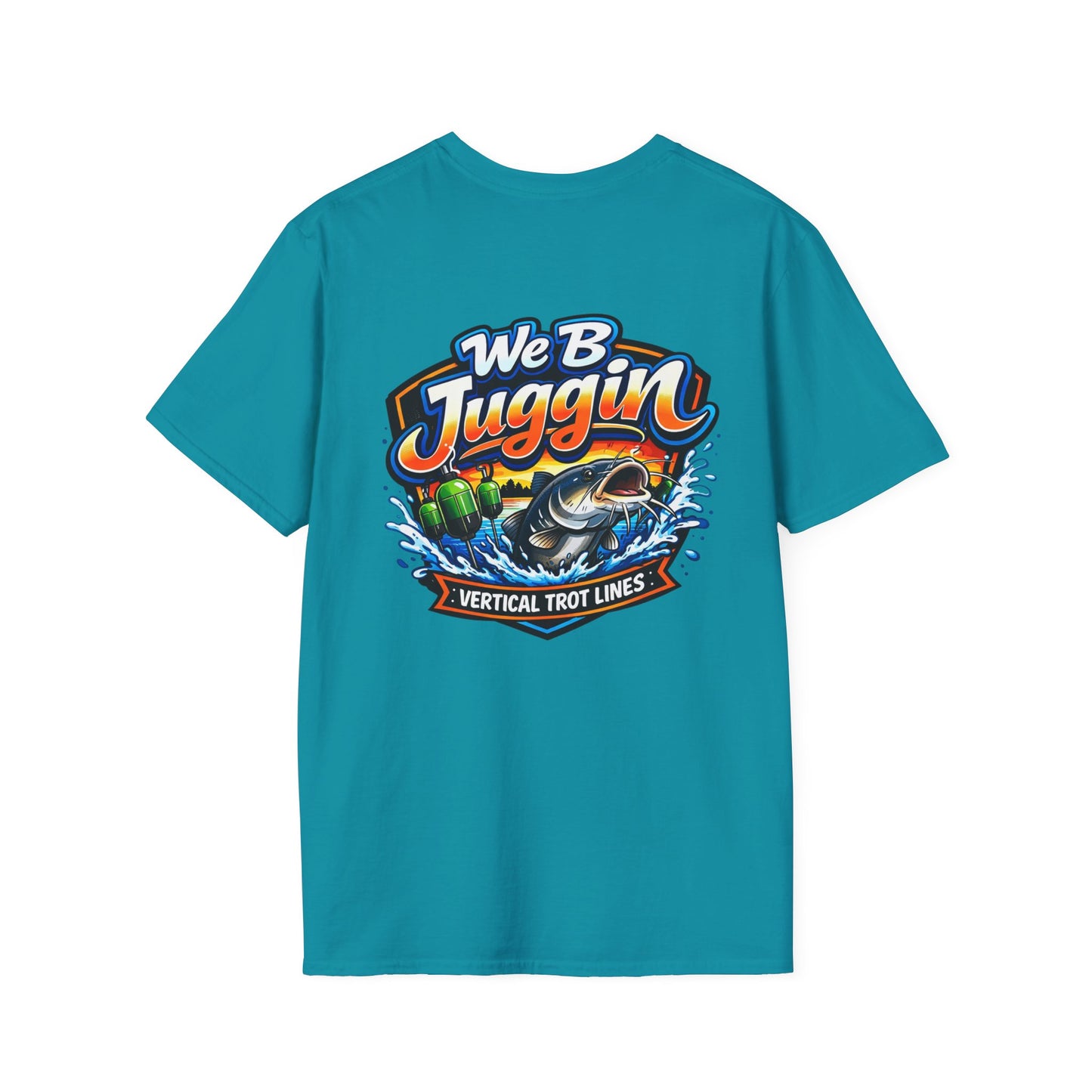 Fishing T-Shirt — "We B Juggin" River Monsters Vertical Trot Lines Graphic Tee