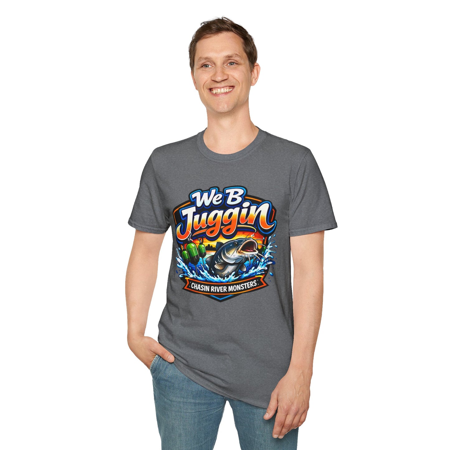 Fishing T-Shirt — "We B Juggin" River Monsters Vertical Trot Lines Graphic Tee