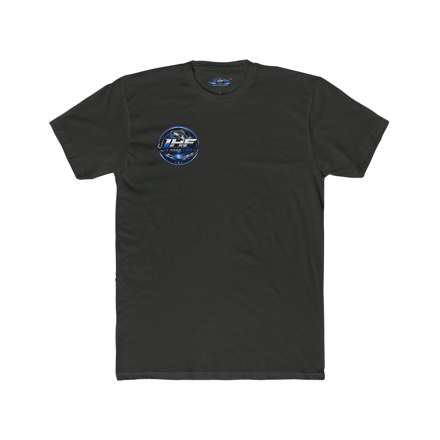 THF Racing Logo T‑Shirt — White Crew Tee with Blue Speed Emblem