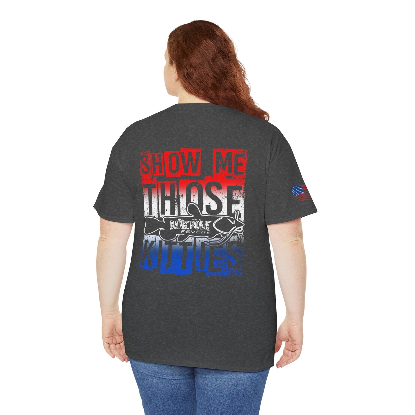 Red/white/Blue Show Me Those Kitties Unisex Heavy Cotton Tee – Bold Graphic T-Shirt for Fishermen