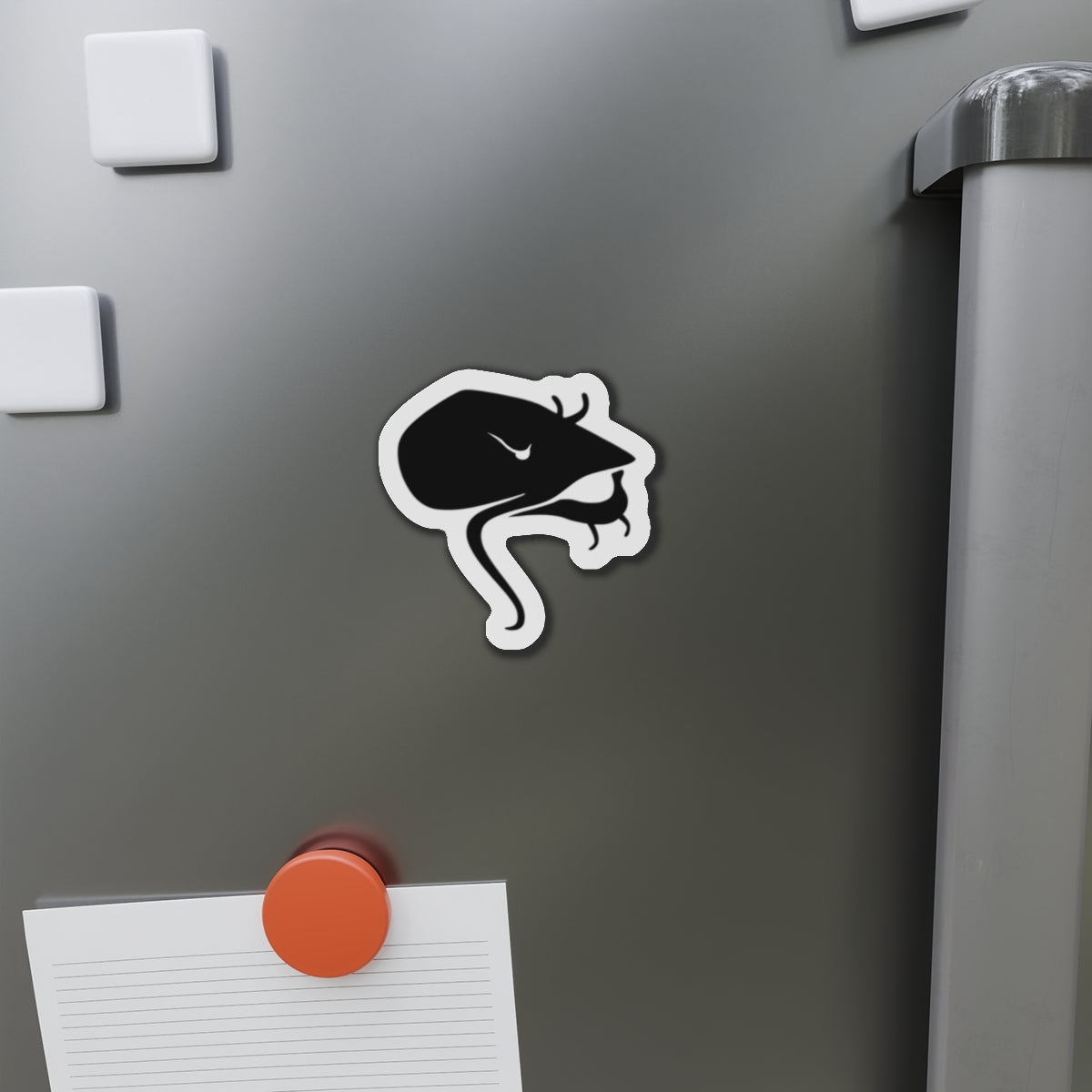 Catfish Head Die-Cut Magnet — Minimal Black Reptile Sticker for Fridge, Laptop & Gear