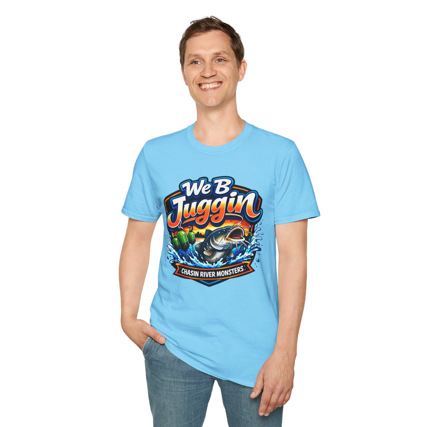 Fishing T-Shirt — "We B Juggin" River Monsters Vertical Trot Lines Graphic Tee