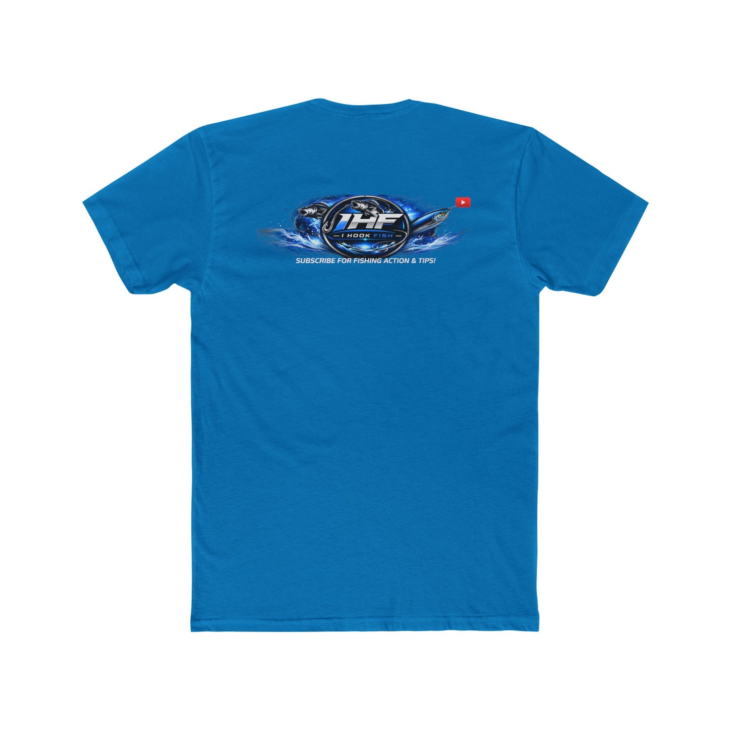 THF Racing Logo T‑Shirt — White Crew Tee with Blue Speed Emblem