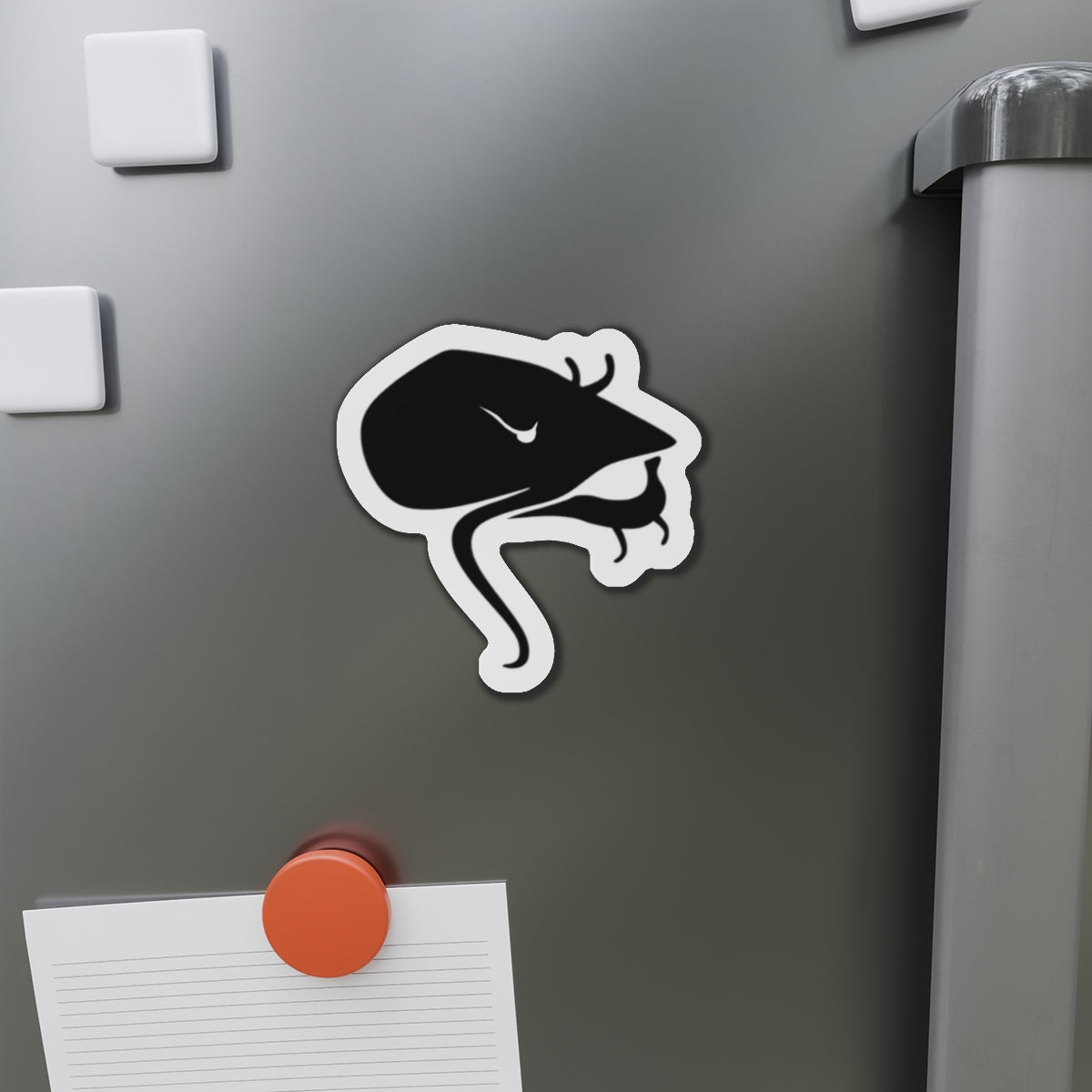 Catfish Head Die-Cut Magnet — Minimal Black Reptile Sticker for Fridge, Laptop & Gear