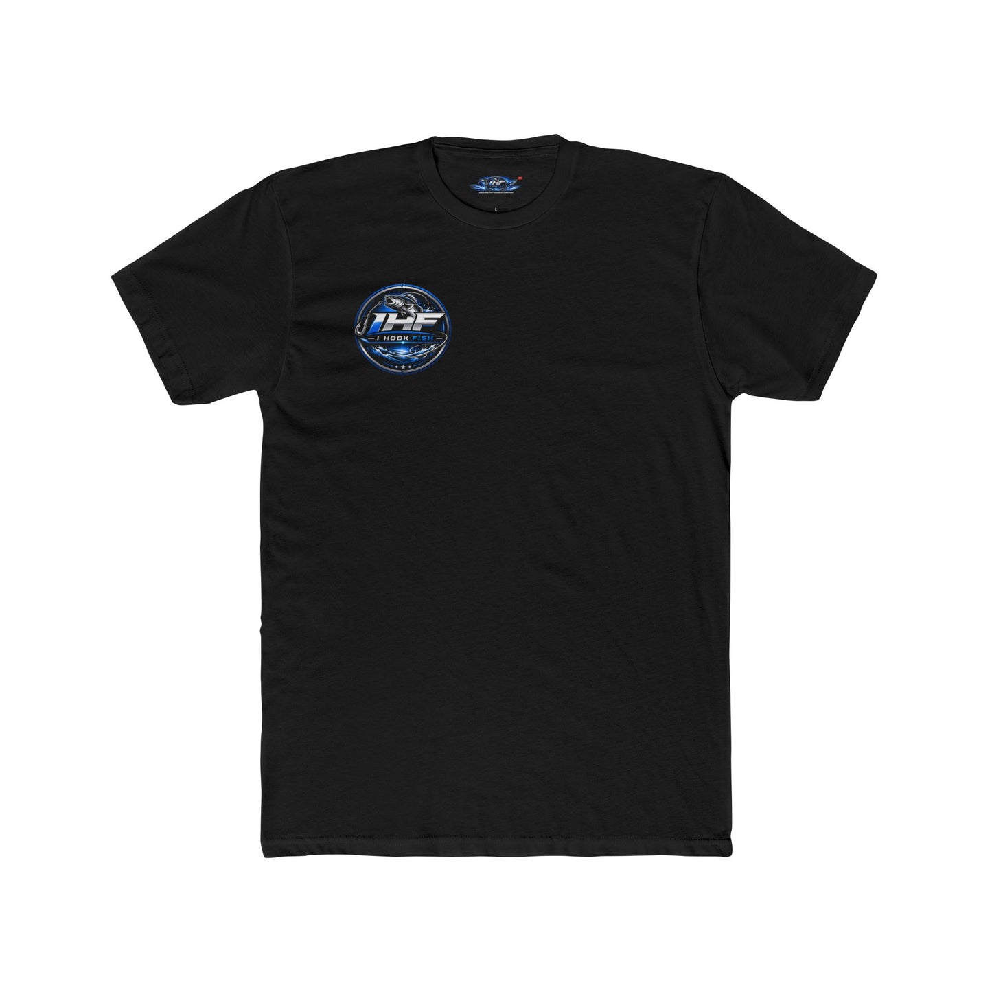THF Racing Logo T‑Shirt — White Crew Tee with Blue Speed Emblem