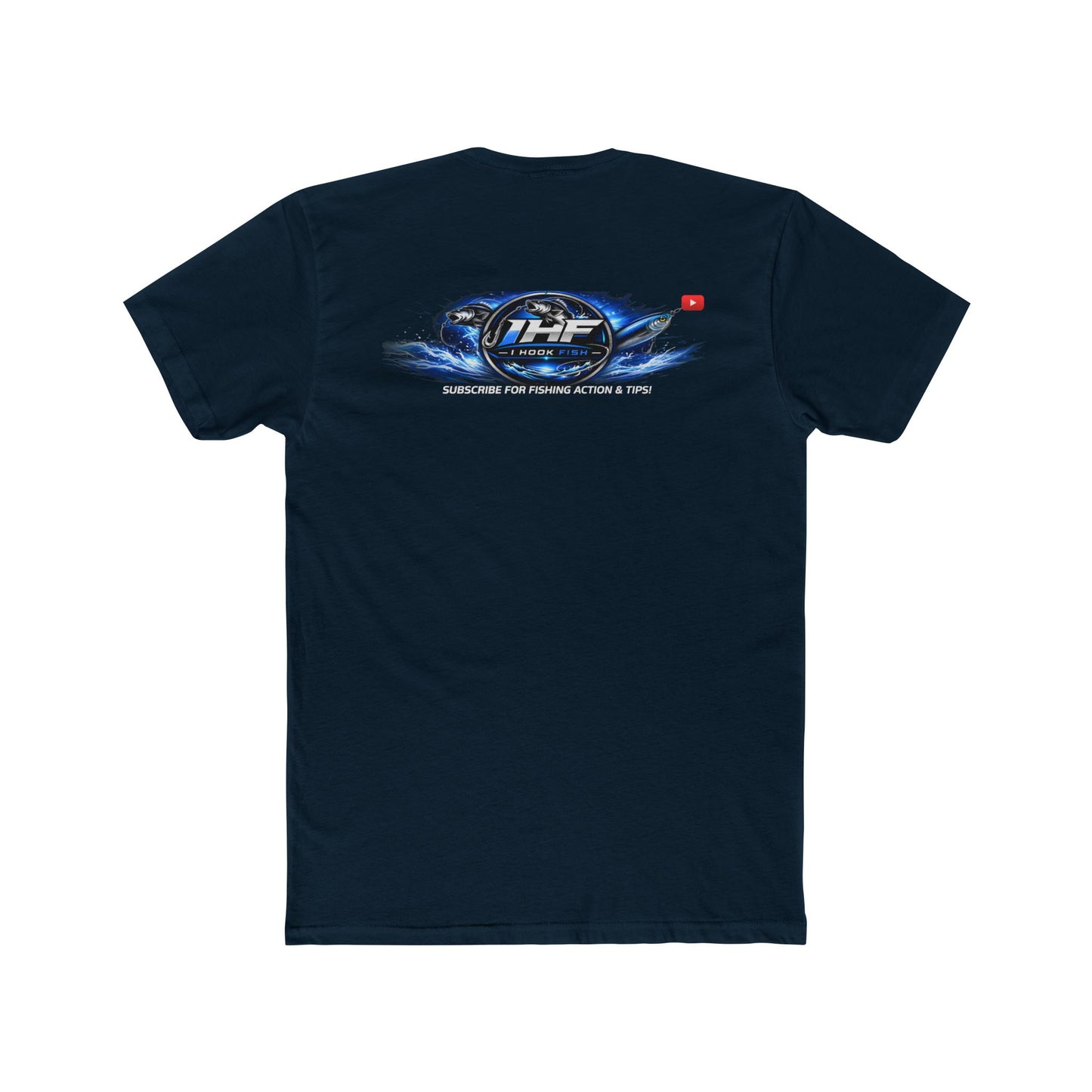 THF Racing Logo T‑Shirt — White Crew Tee with Blue Speed Emblem