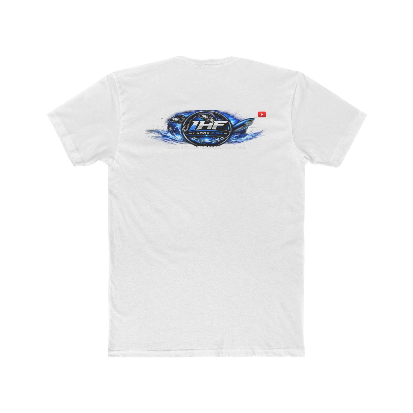 THF Racing Logo T‑Shirt — White Crew Tee with Blue Speed Emblem