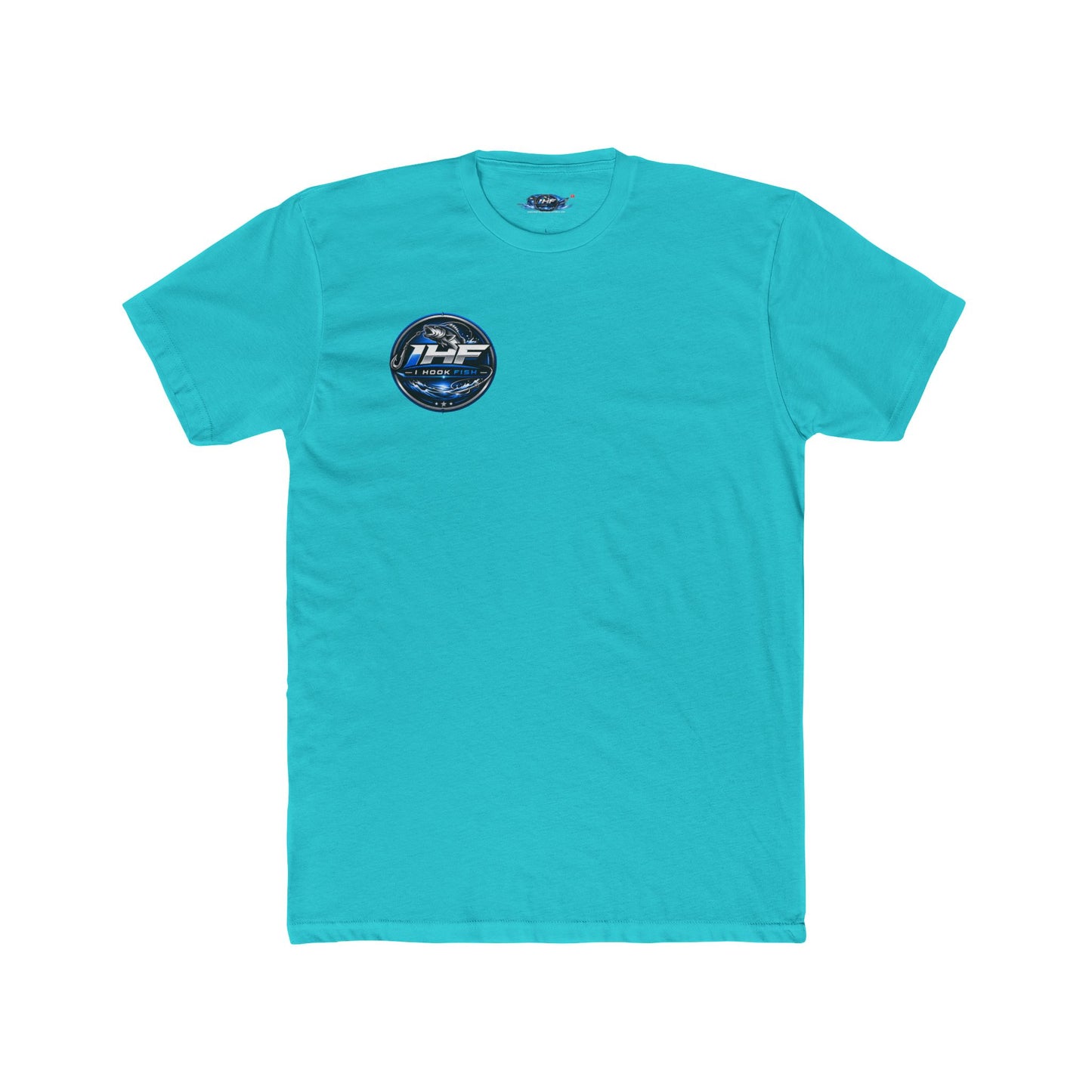 THF Racing Logo T‑Shirt — White Crew Tee with Blue Speed Emblem