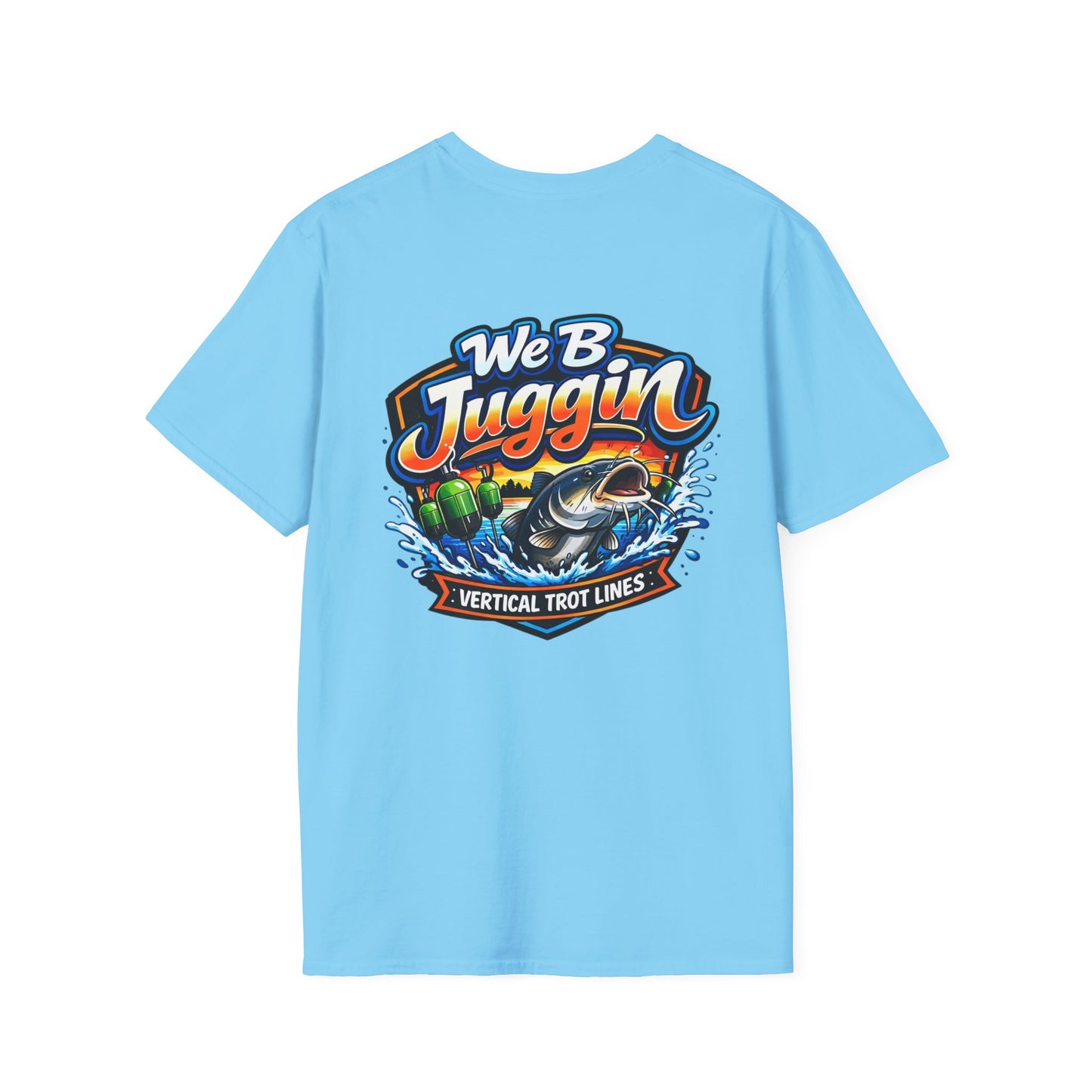 Fishing T-Shirt — "We B Juggin" River Monsters Vertical Trot Lines Graphic Tee