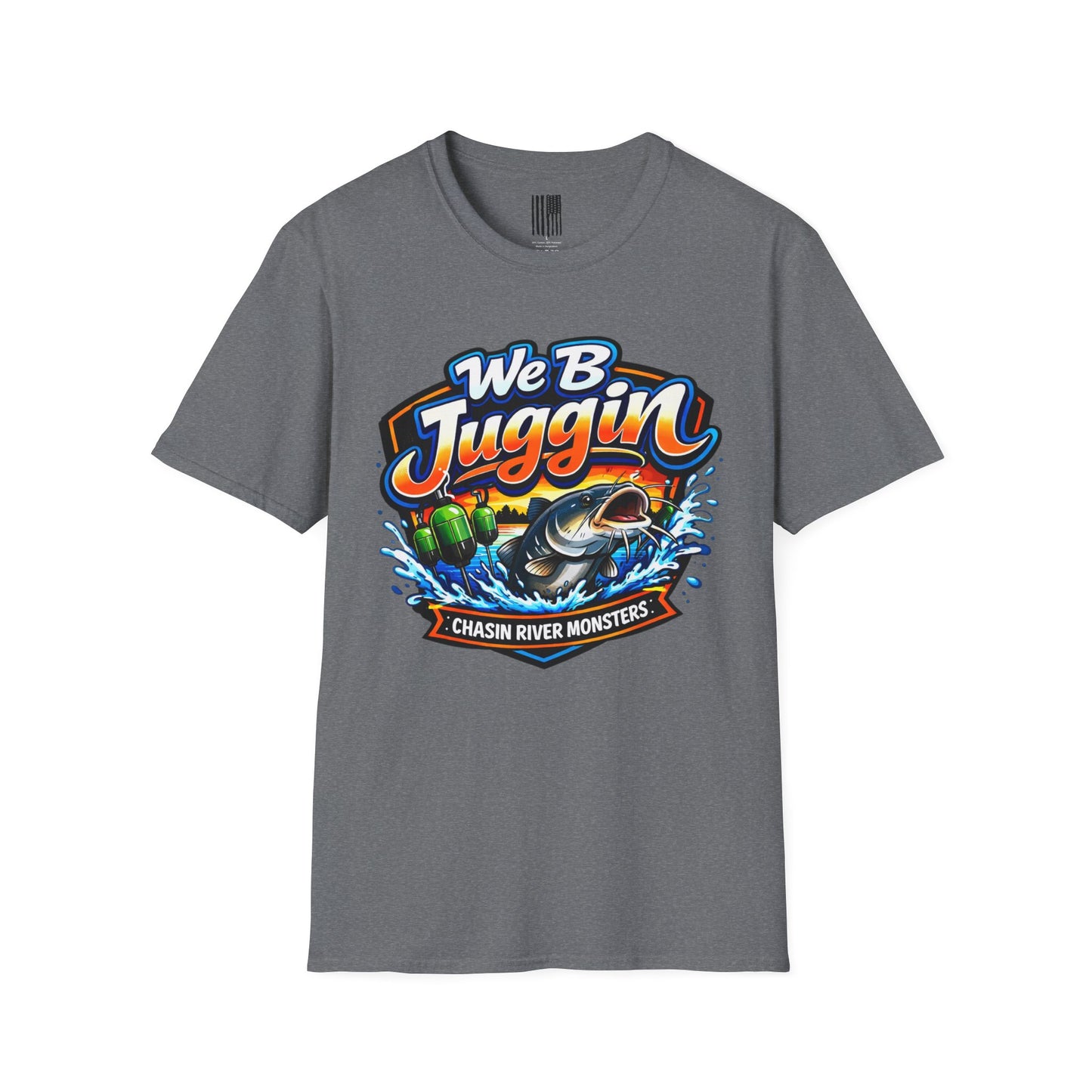 Fishing T-Shirt — "We B Juggin" River Monsters Vertical Trot Lines Graphic Tee
