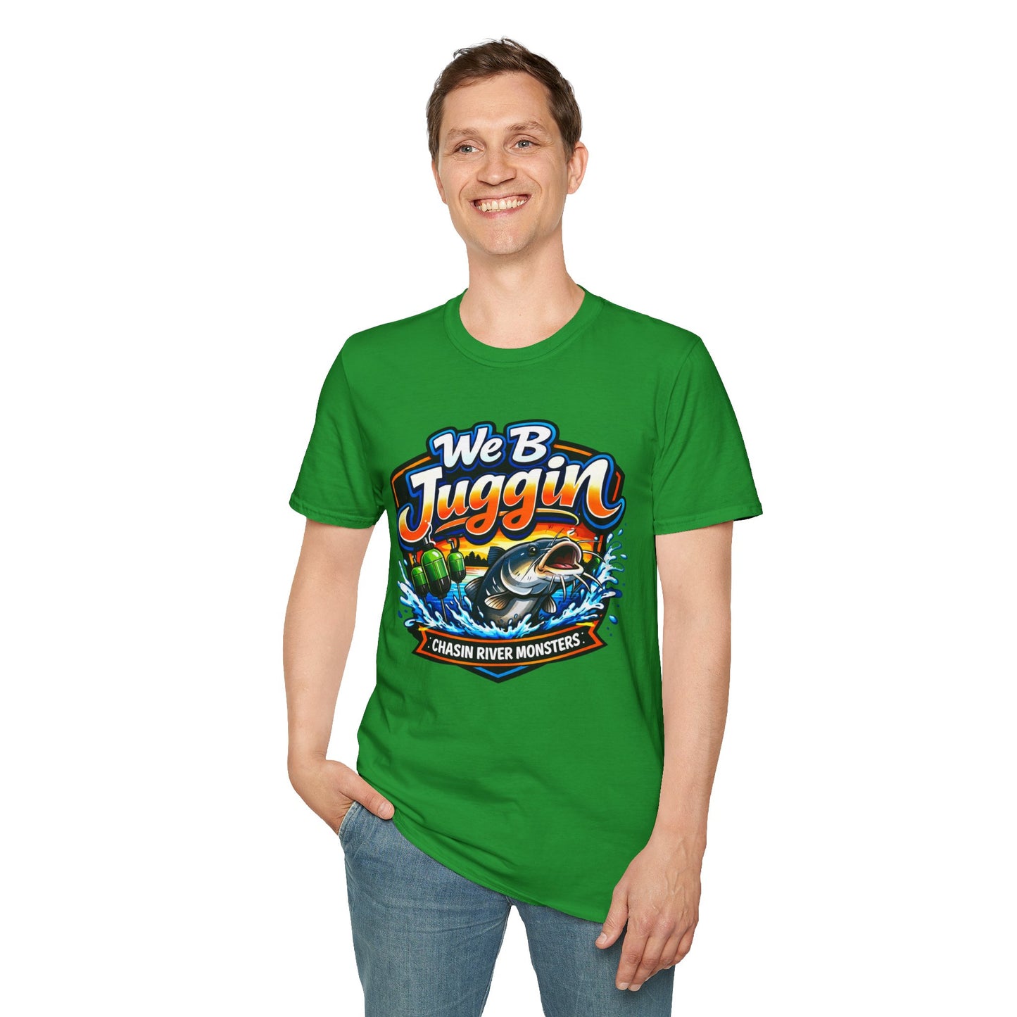 Fishing T-Shirt — "We B Juggin" River Monsters Vertical Trot Lines Graphic Tee