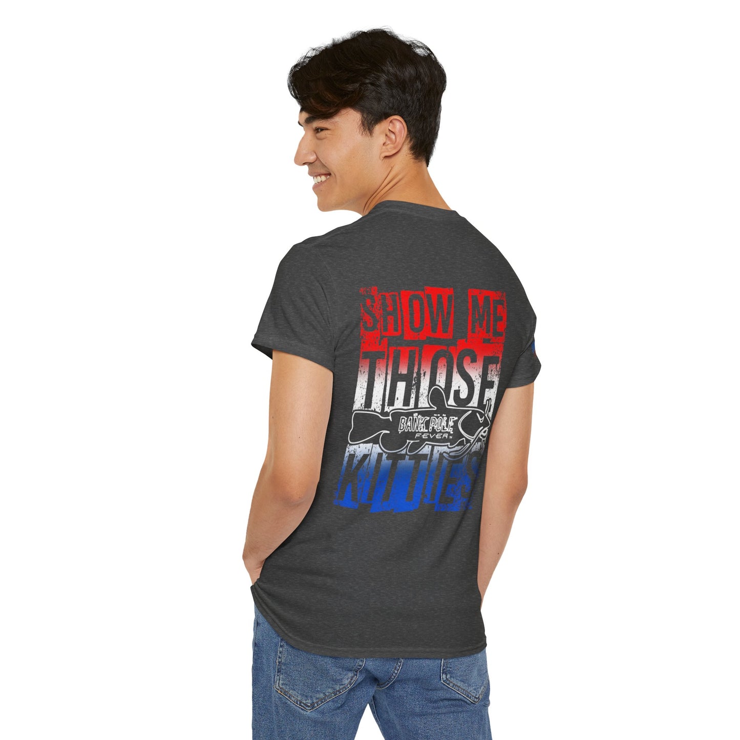 Red/white/Blue Show Me Those Kitties Unisex Heavy Cotton Tee – Bold Graphic T-Shirt for Fishermen