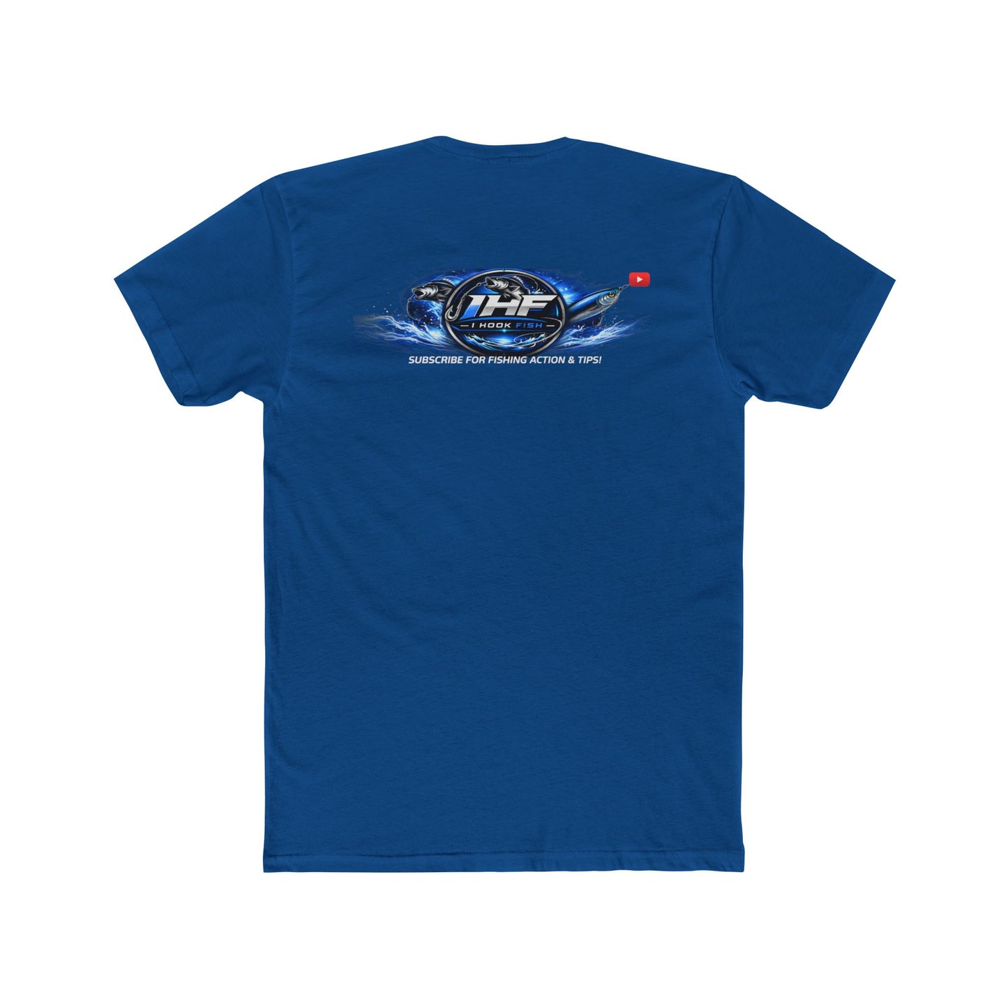 THF Racing Logo T‑Shirt — White Crew Tee with Blue Speed Emblem