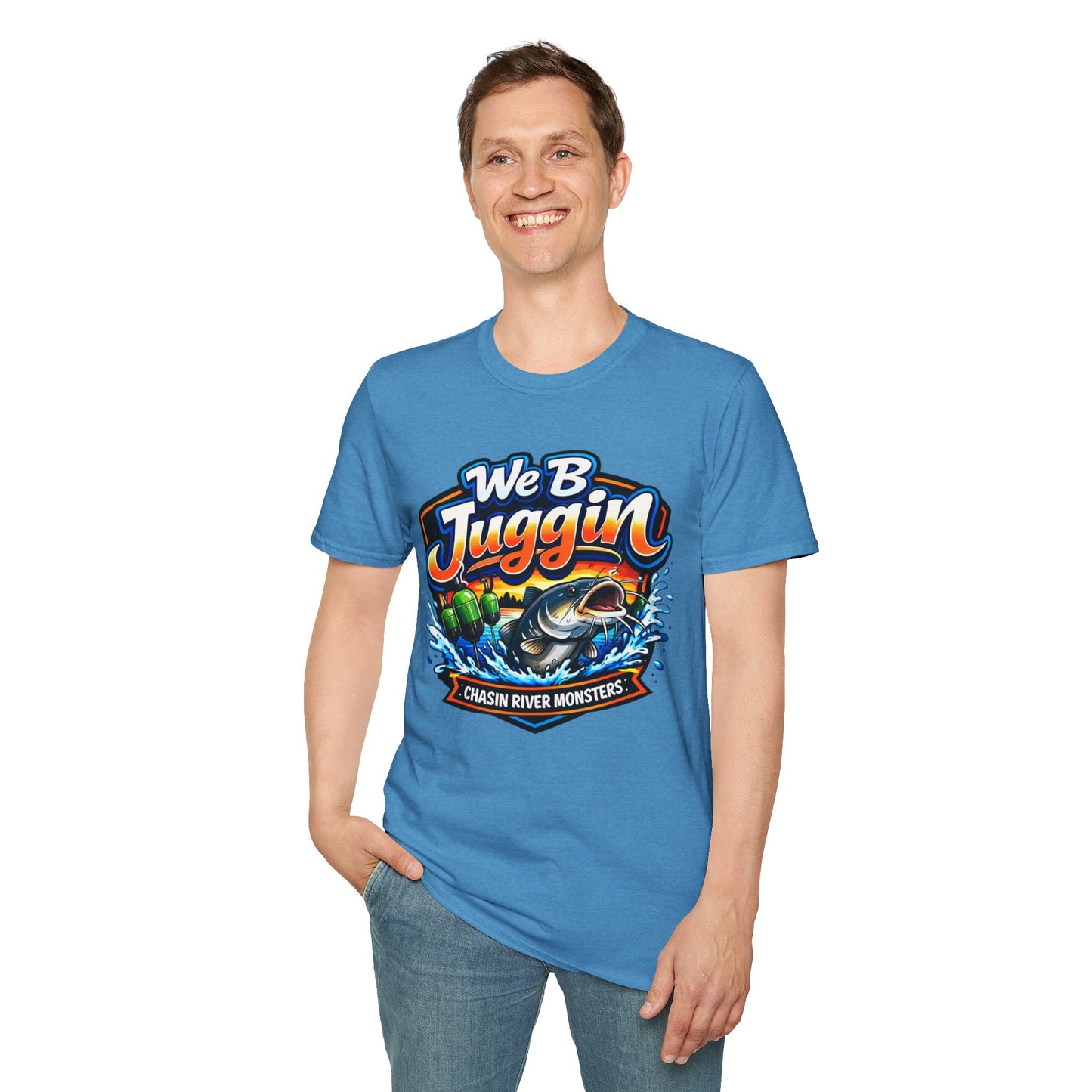 Fishing T-Shirt — "We B Juggin" River Monsters Vertical Trot Lines Graphic Tee