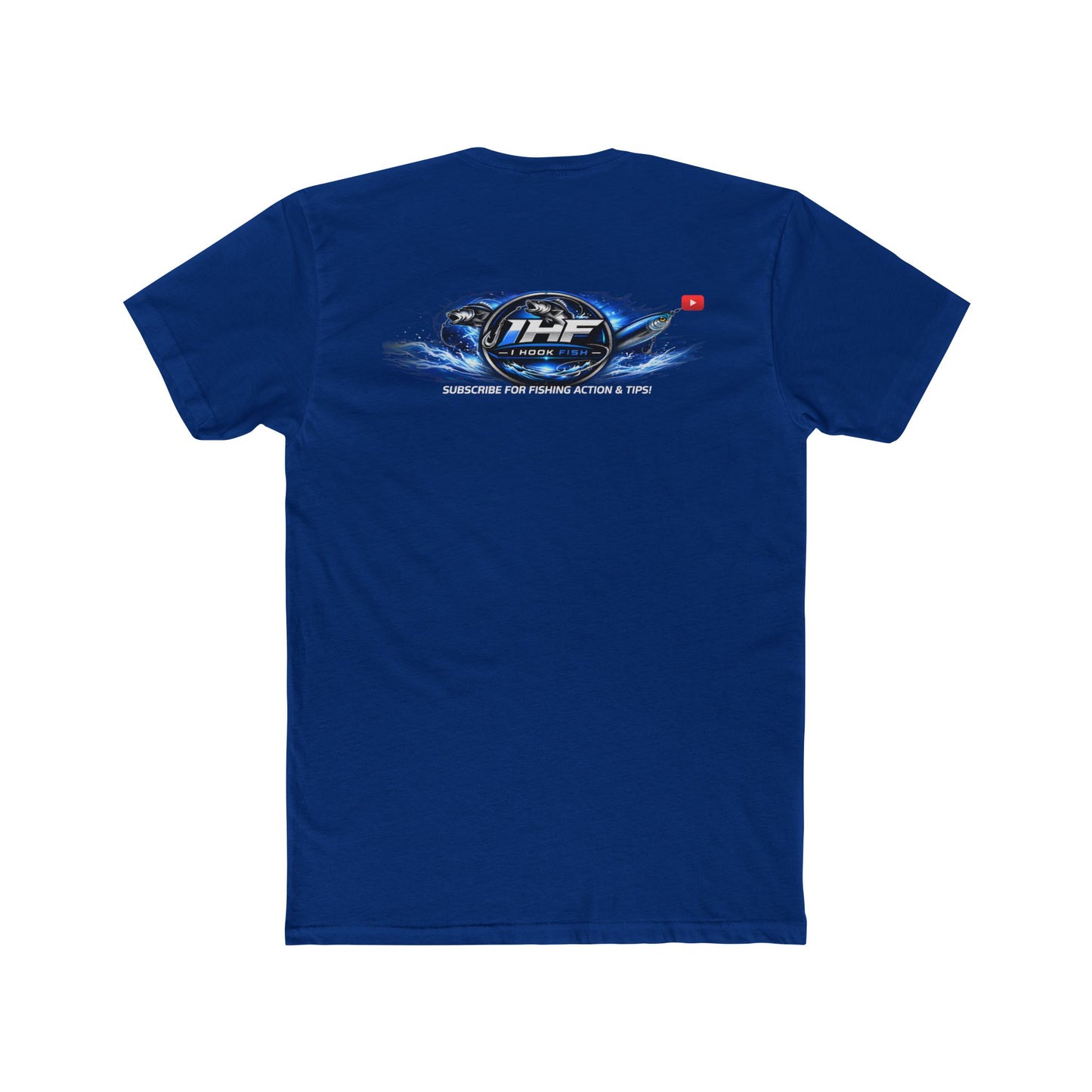 THF Racing Logo T‑Shirt — White Crew Tee with Blue Speed Emblem