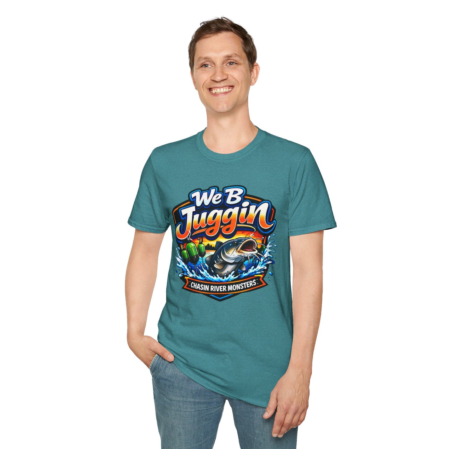 Fishing T-Shirt — "We B Juggin" River Monsters Vertical Trot Lines Graphic Tee