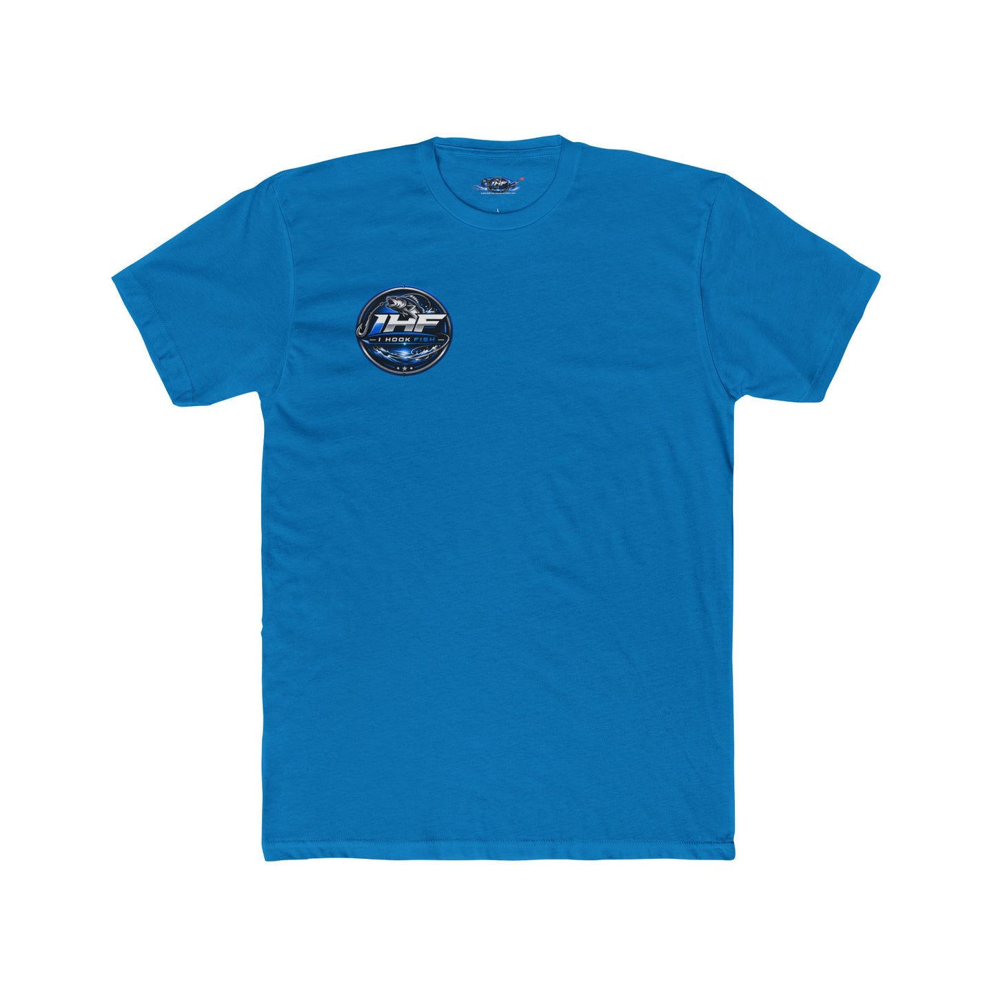 THF Racing Logo T‑Shirt — White Crew Tee with Blue Speed Emblem