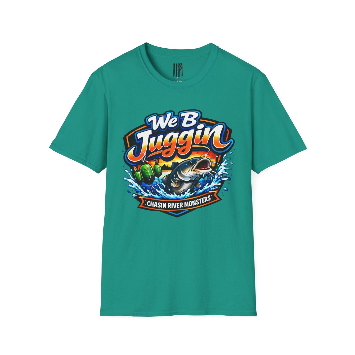 Fishing T-Shirt — "We B Juggin" River Monsters Vertical Trot Lines Graphic Tee