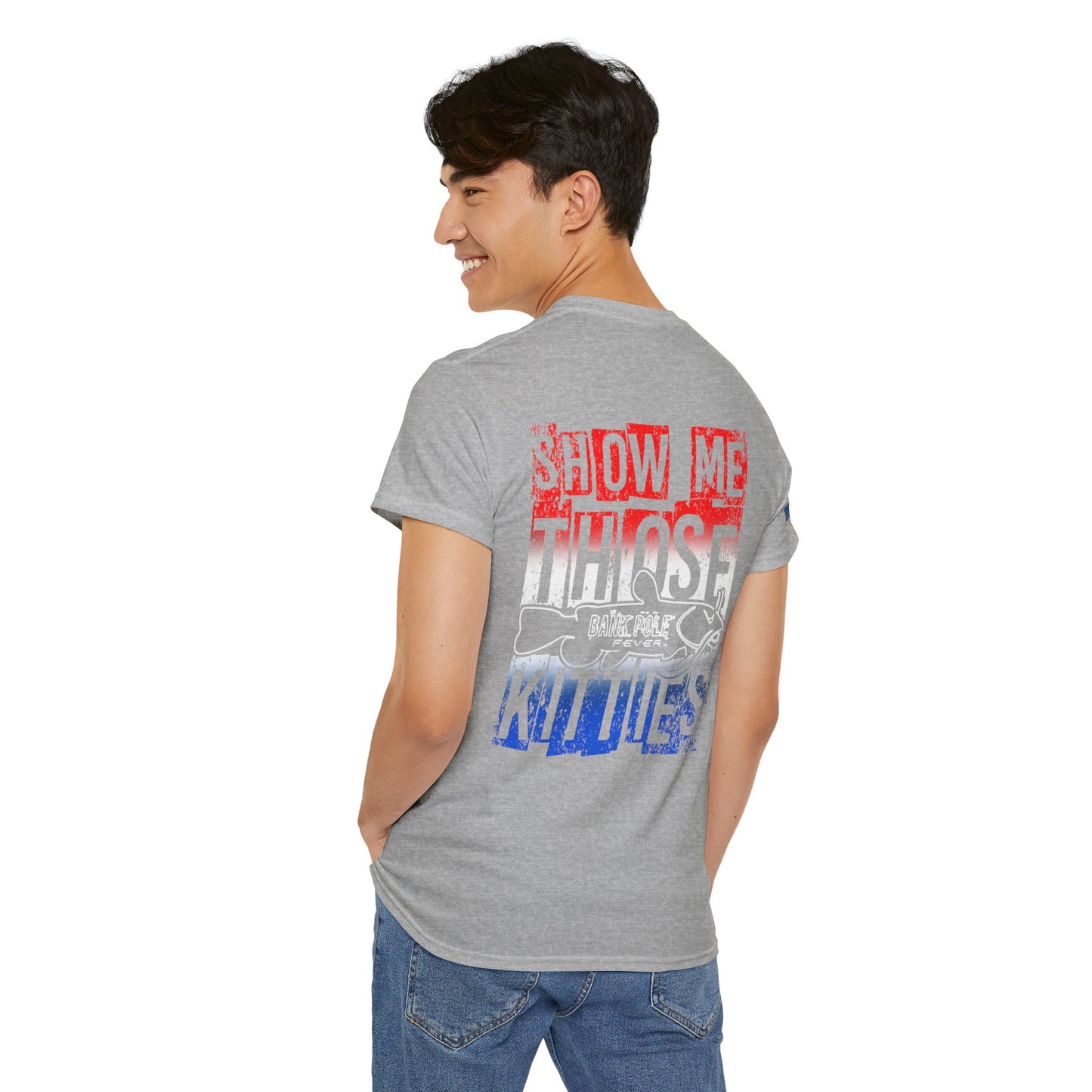 Red/white/Blue Show Me Those Kitties Unisex Heavy Cotton Tee – Bold Graphic T-Shirt for Fishermen