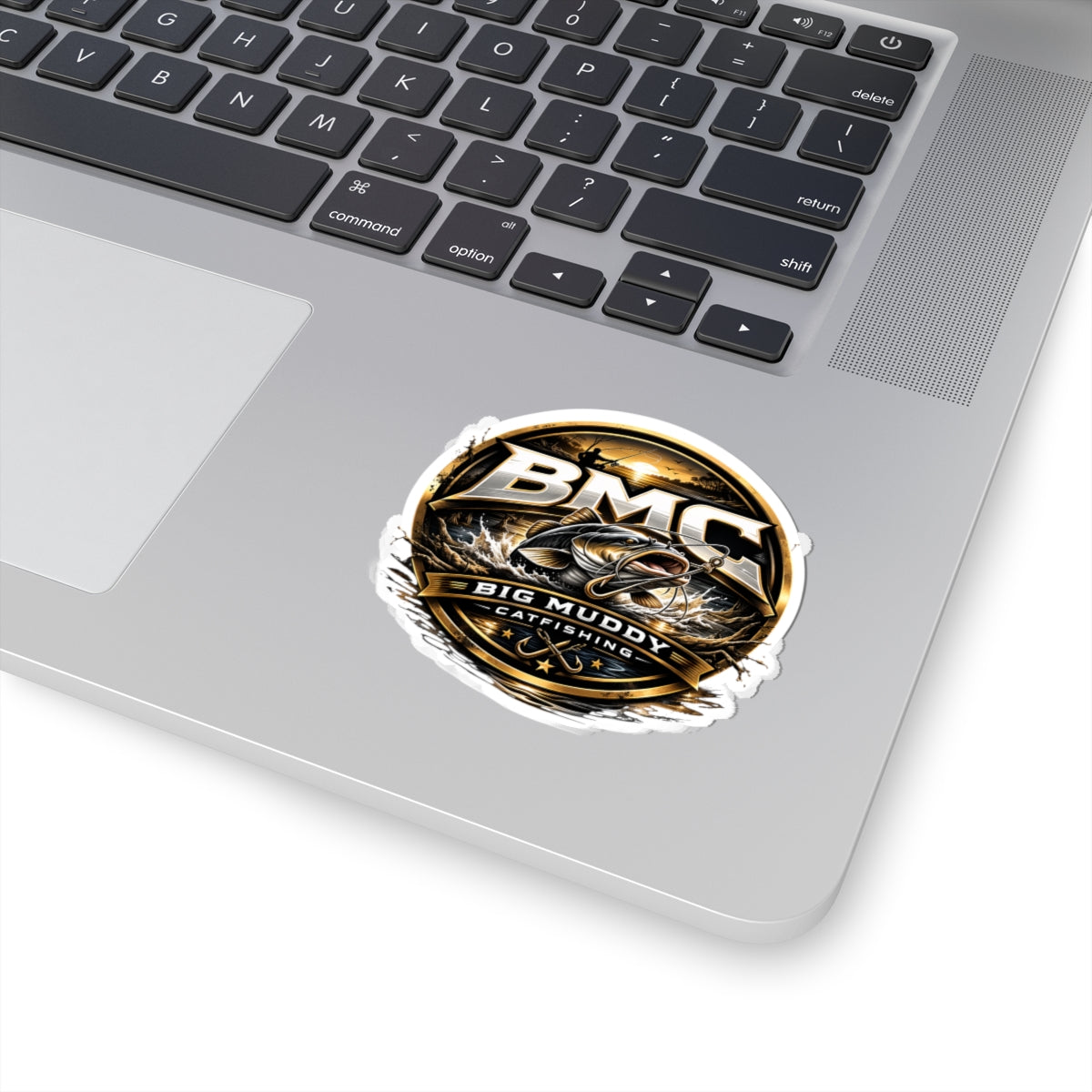 Catfish 'Big Muddy Catfishing’Kiss-Cut Sticker — Black Graphic Laptop Decal