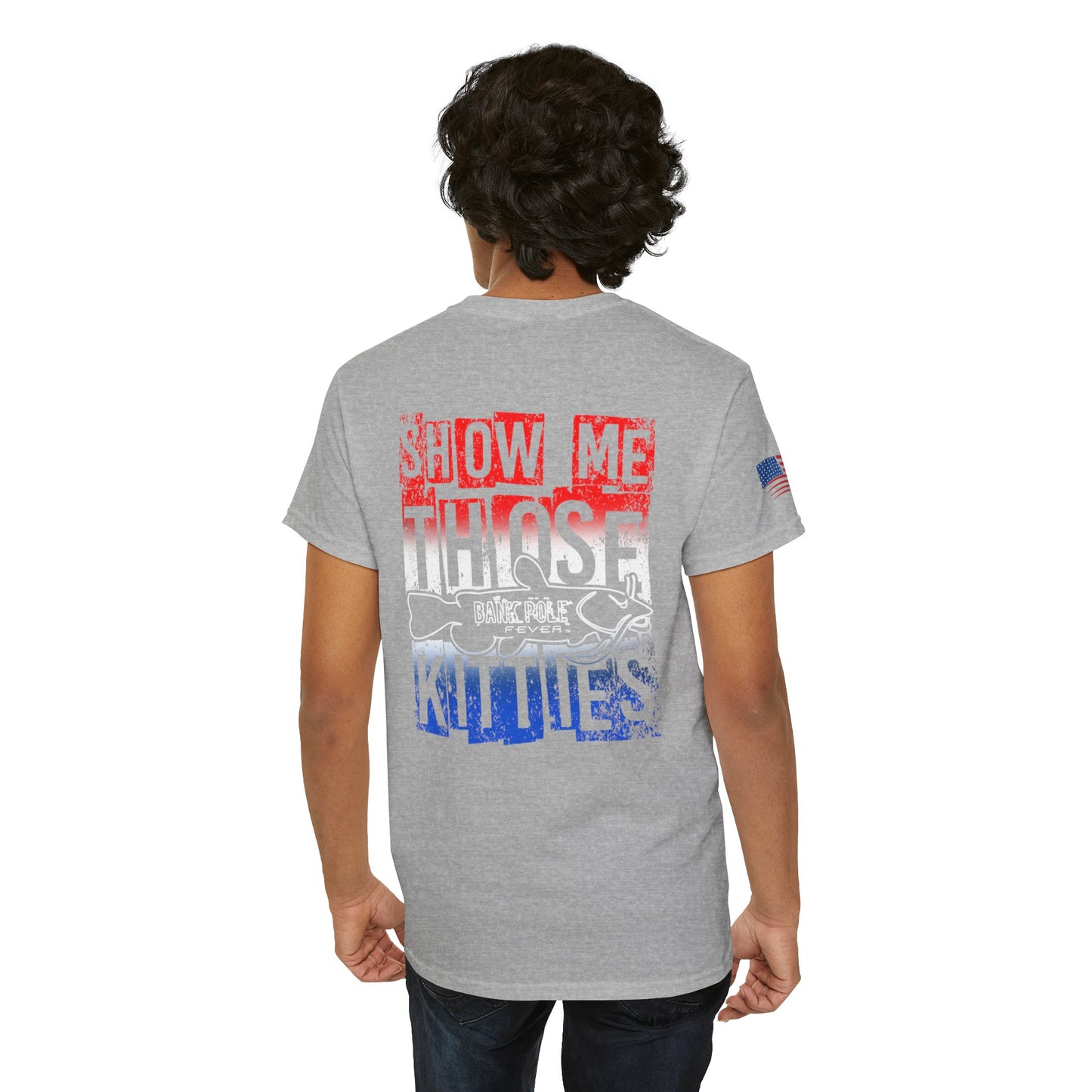 Red/white/Blue Show Me Those Kitties Unisex Heavy Cotton Tee – Bold Graphic T-Shirt for Fishermen