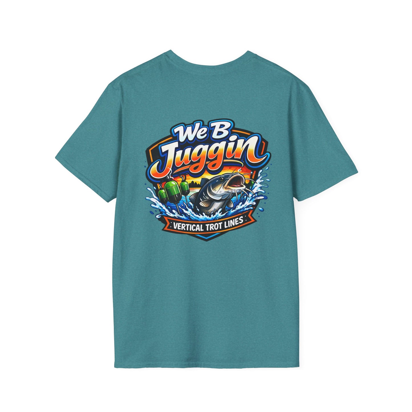 Fishing T-Shirt — "We B Juggin" River Monsters Vertical Trot Lines Graphic Tee