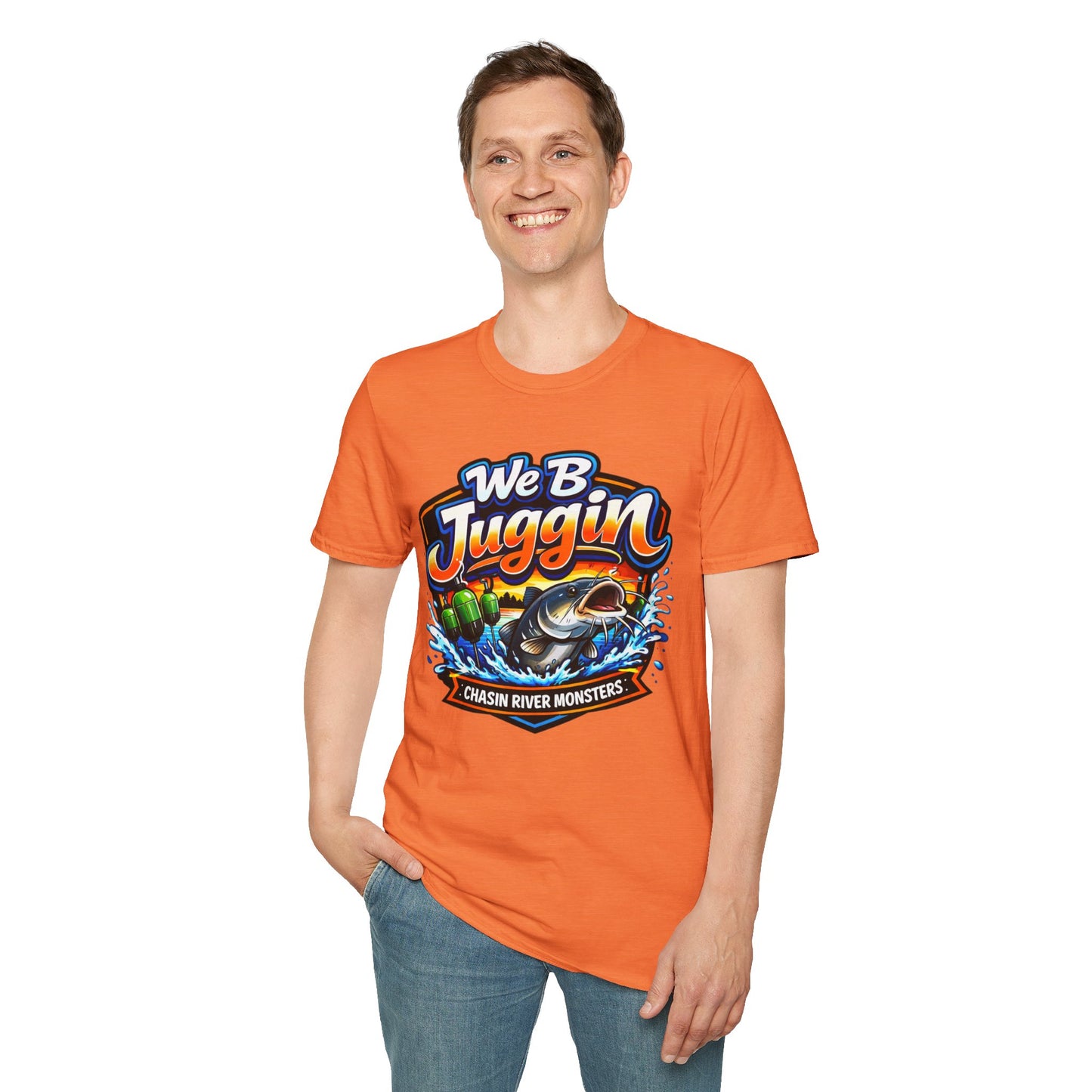 Fishing T-Shirt — "We B Juggin" River Monsters Vertical Trot Lines Graphic Tee