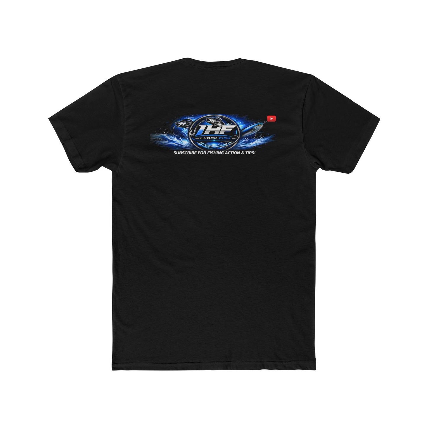 THF Racing Logo T‑Shirt — White Crew Tee with Blue Speed Emblem