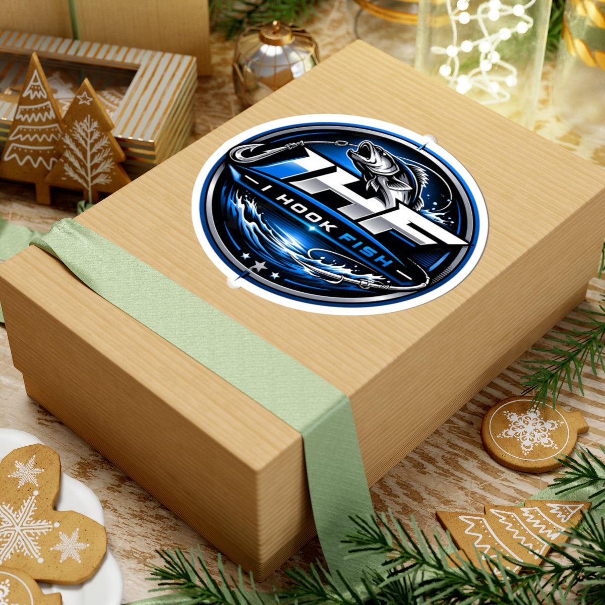 Fishing Logo Sticker — “I Hook Fish” Round Kiss-Cut Decal