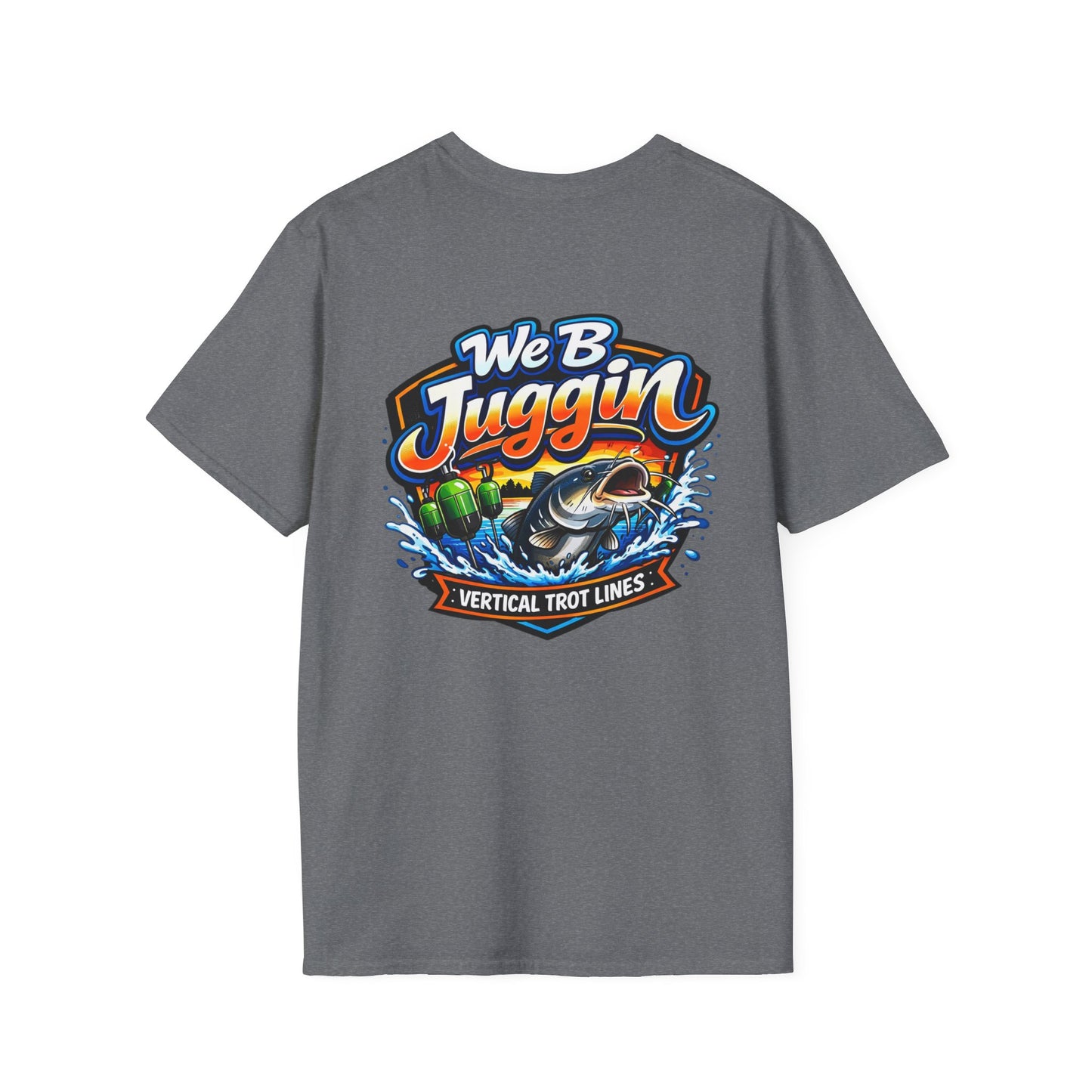 Fishing T-Shirt — "We B Juggin" River Monsters Vertical Trot Lines Graphic Tee