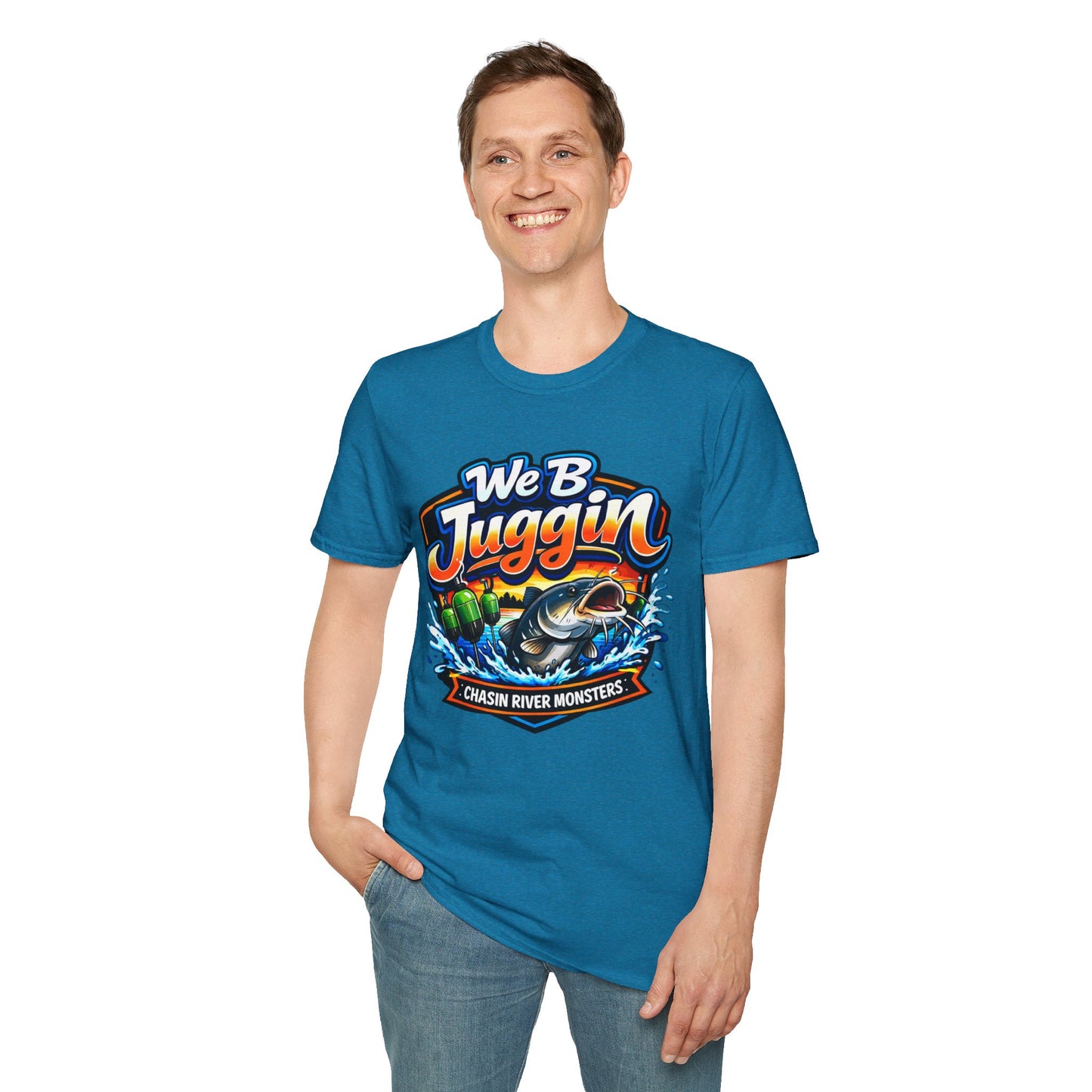 Fishing T-Shirt — "We B Juggin" River Monsters Vertical Trot Lines Graphic Tee