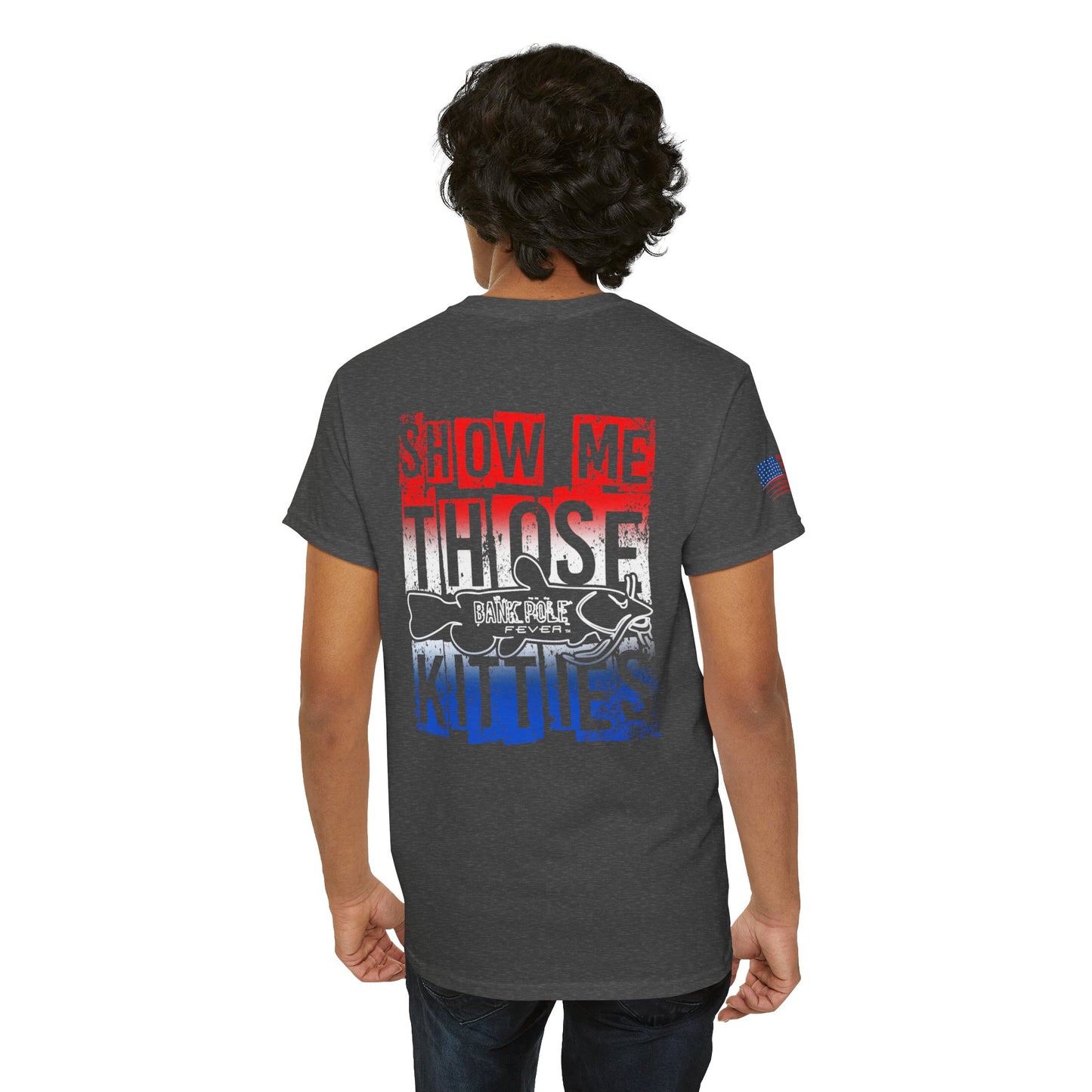 Red/white/Blue Show Me Those Kitties Unisex Heavy Cotton Tee – Bold Graphic T-Shirt for Fishermen