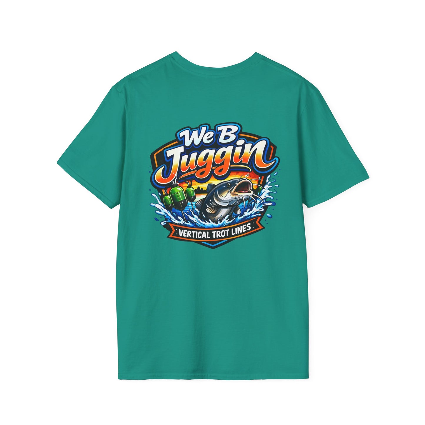Fishing T-Shirt — "We B Juggin" River Monsters Vertical Trot Lines Graphic Tee