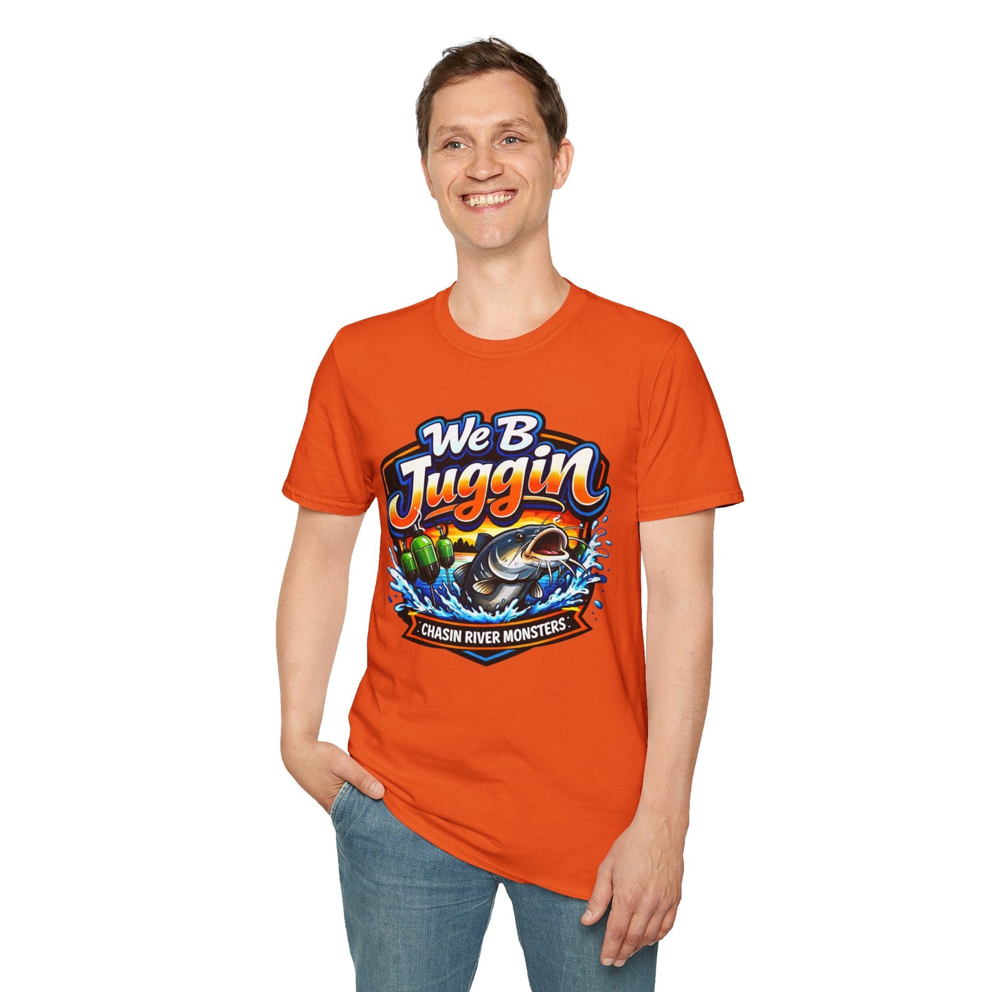 Fishing T-Shirt — "We B Juggin" River Monsters Vertical Trot Lines Graphic Tee