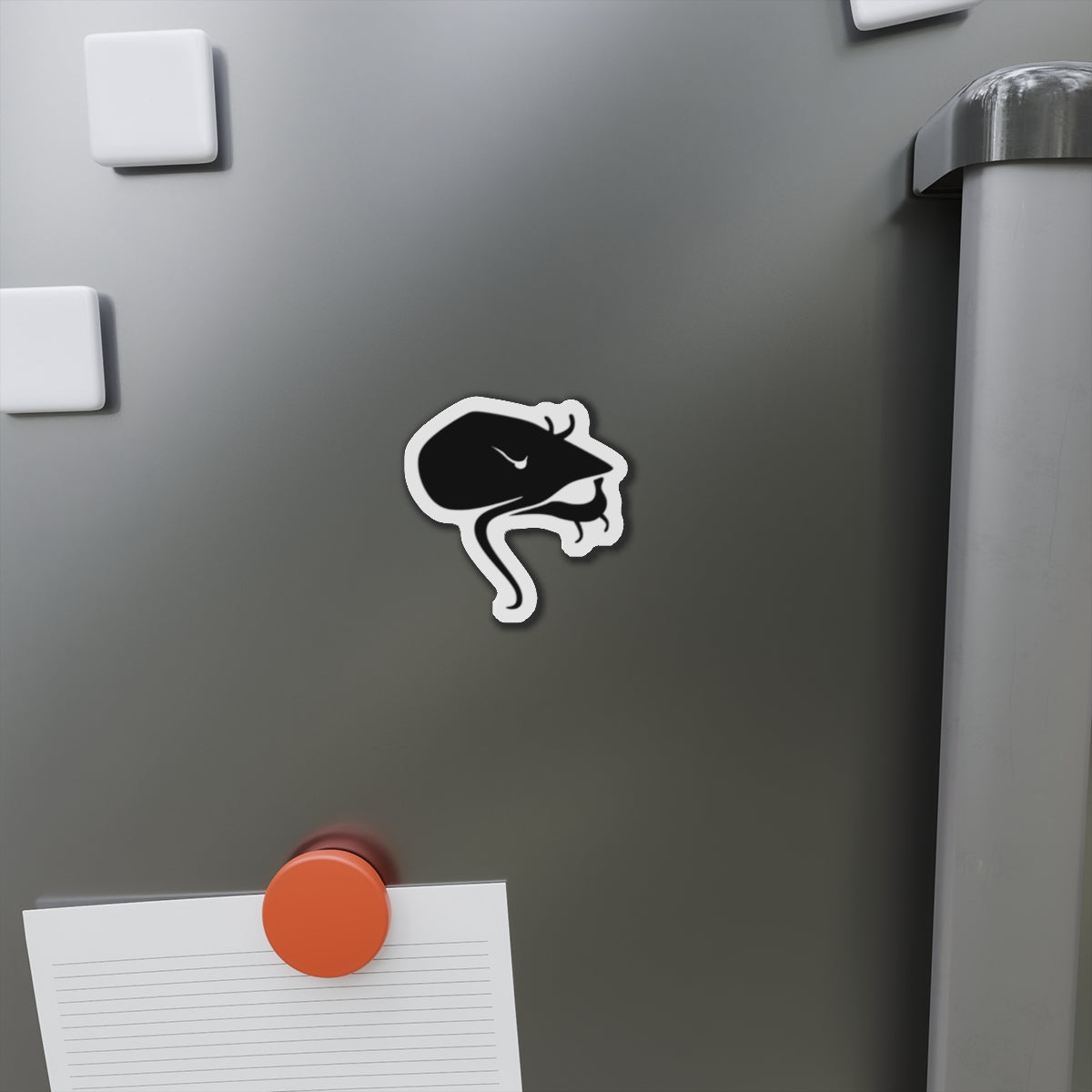 Catfish Head Die-Cut Magnet — Minimal Black Reptile Sticker for Fridge, Laptop & Gear