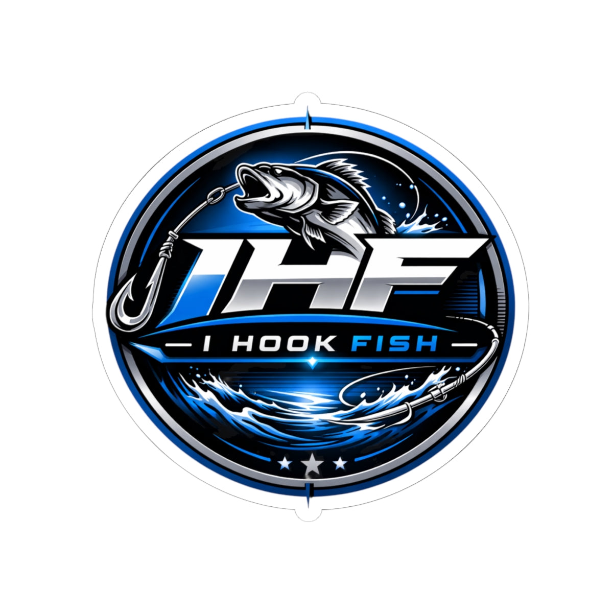 Fishing Logo Sticker — “I Hook Fish” Round Kiss-Cut Decal