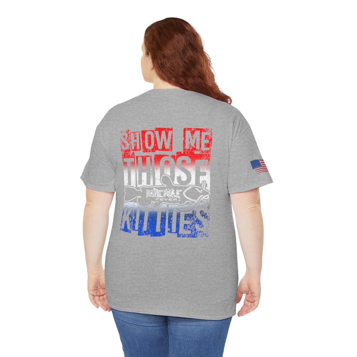 Red/white/Blue Show Me Those Kitties Unisex Heavy Cotton Tee – Bold Graphic T-Shirt for Fishermen
