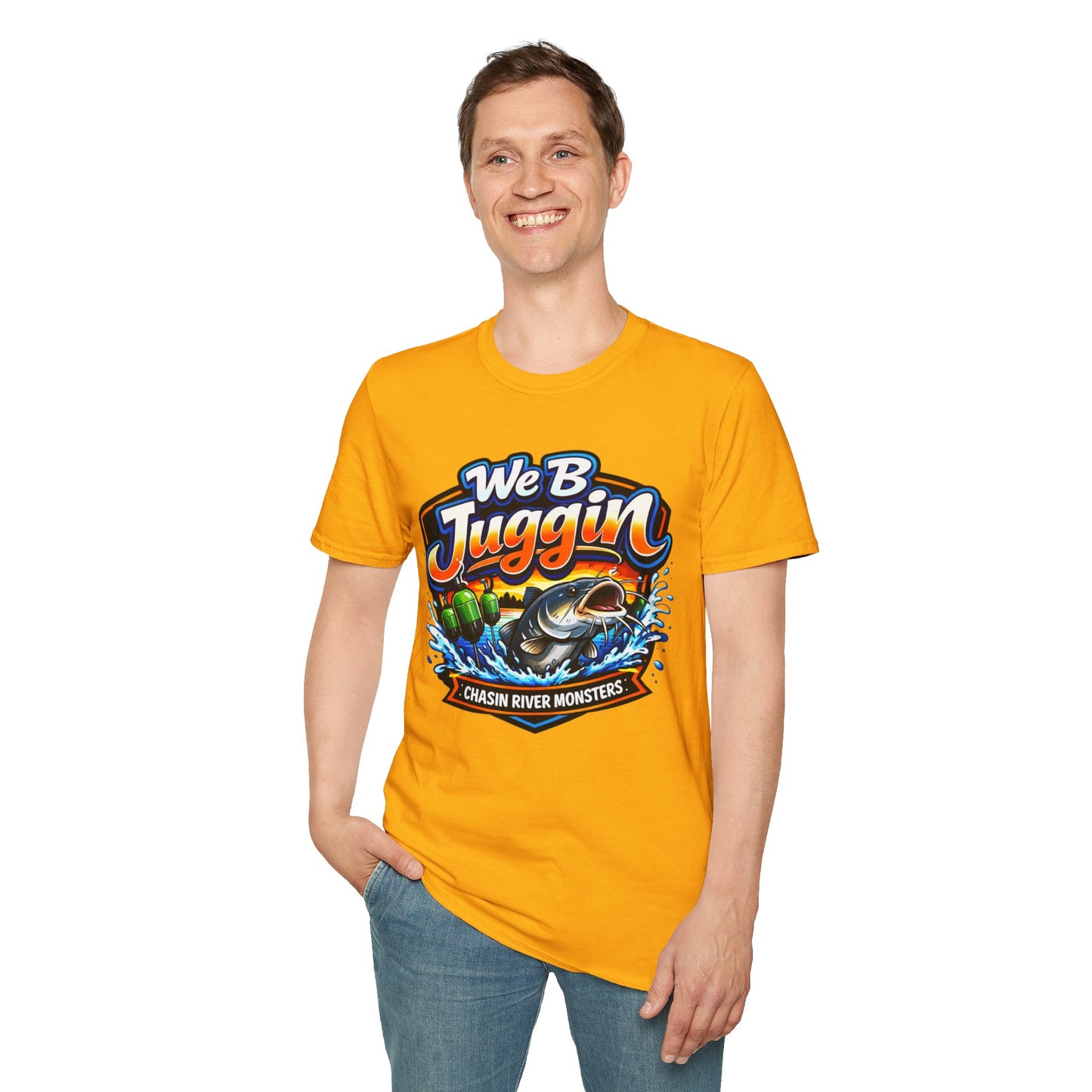 Fishing T-Shirt — "We B Juggin" River Monsters Vertical Trot Lines Graphic Tee