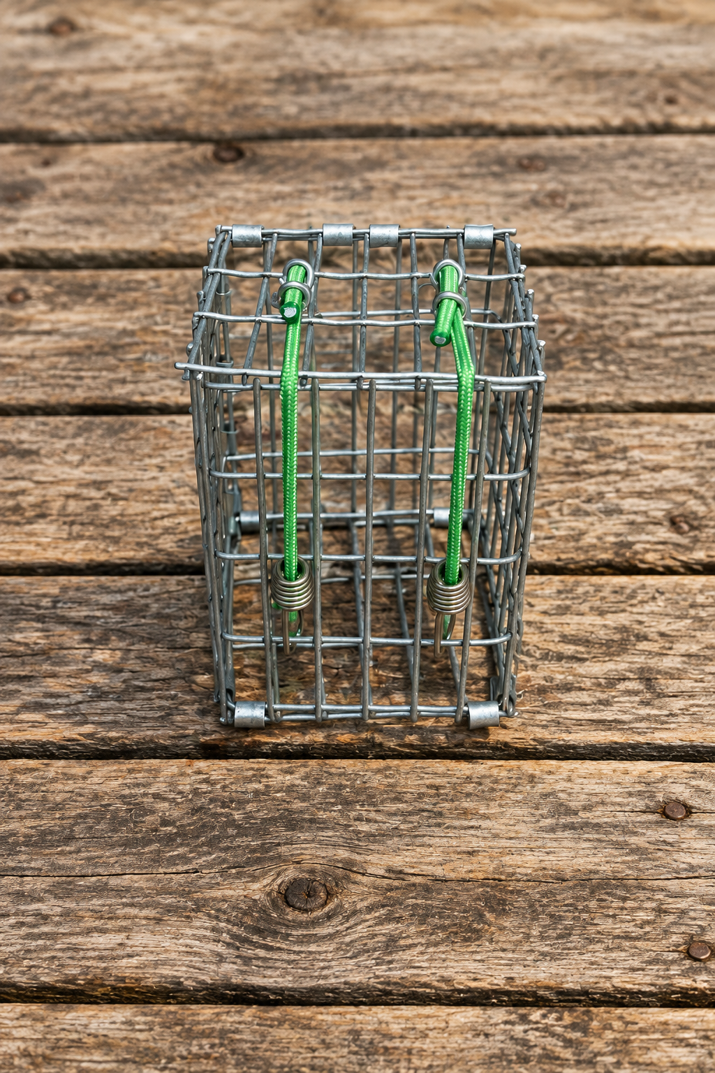 Single bait box with a rustic weathered-wood background